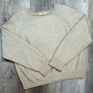 Butter Crew Neck Sweater women’s size Large Tan Korean Wool Blend knit exotic